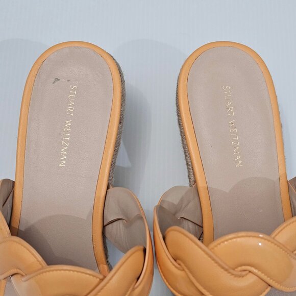 Stuart Weitzman Twist Sandal Womens 11 Mango Leather Jute Espadrille Wedge - Picture 7 of 14